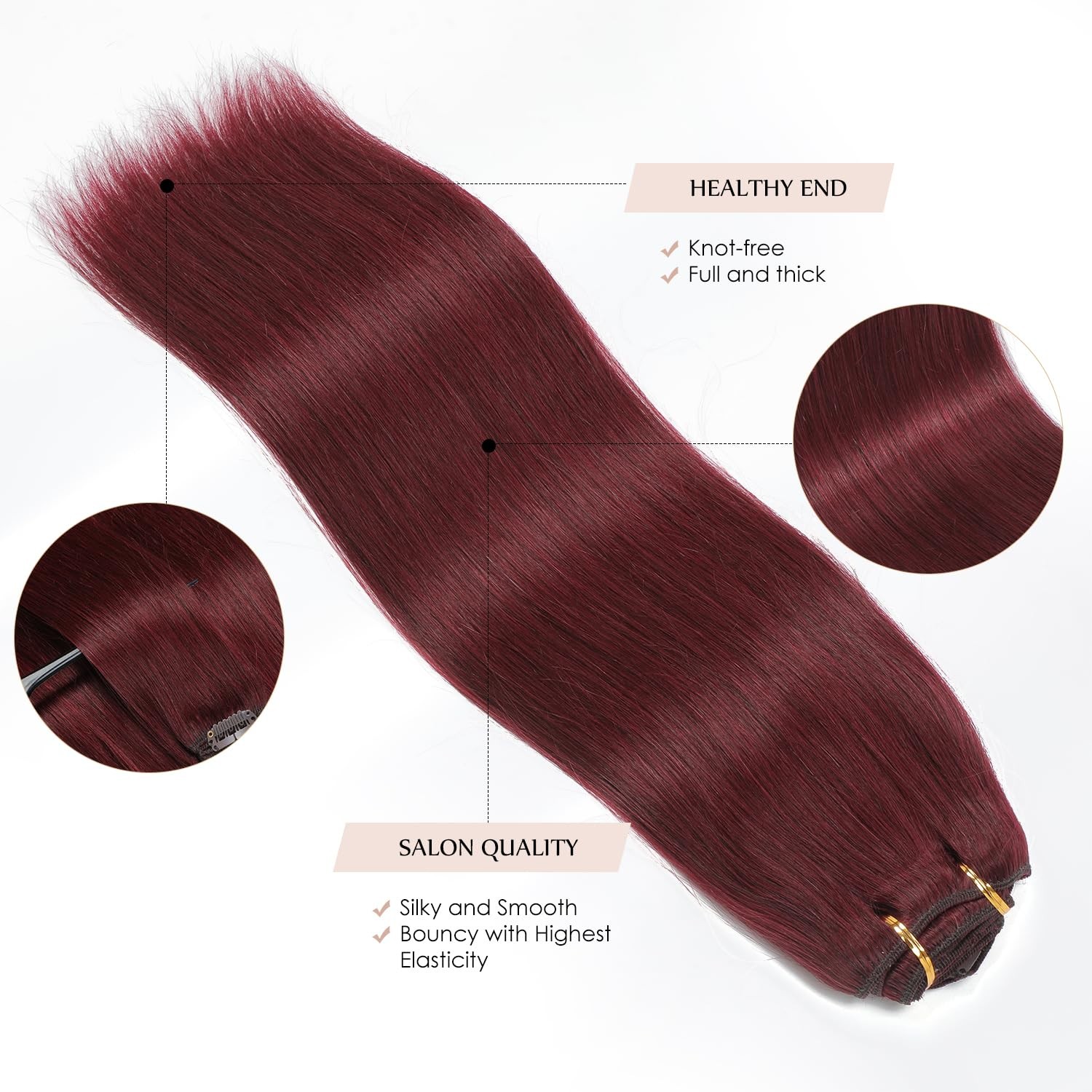 Clip in Hair Extensions 14 inch 130g Burgundy Red 100% Brazilian Remy – Soft