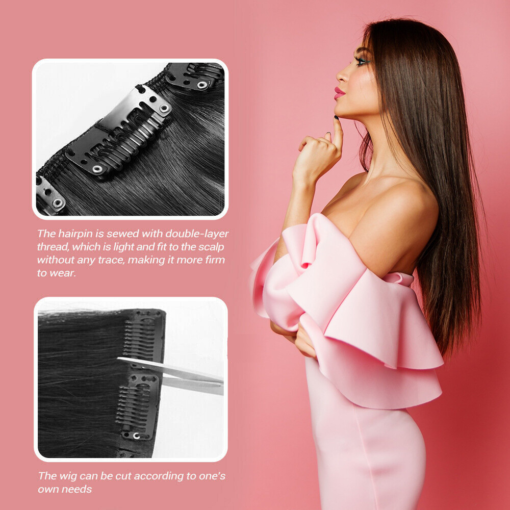 THICK 100% Real Clip In as Human Hair Extensions Weft FULL HEAD Balayage Brown