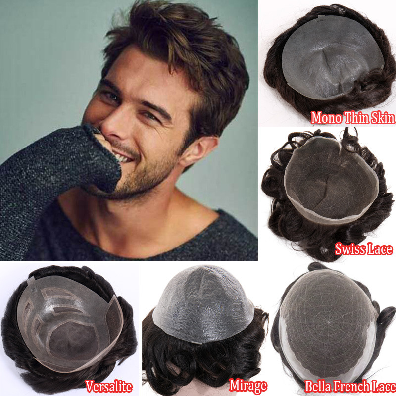 US French Lace Hairpiece Replacement System Virgin Human Hair Men’s Toupee 8*10″