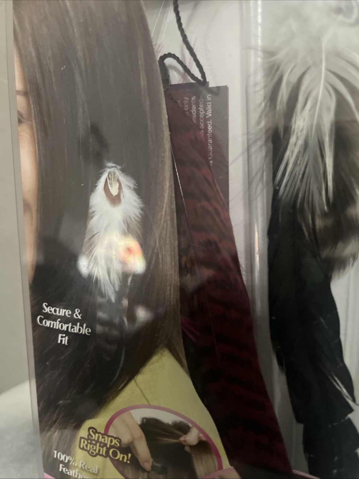 2pk Fuchsia Pink & Smoky Ash SNAP-ON FEATHERS Instant Extensions Seen on TV New!