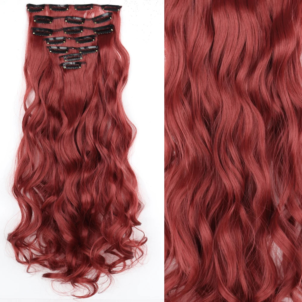 Long Straight 16 Clips 7Pcs Hair Extensions Heat Resistant Blonde Black