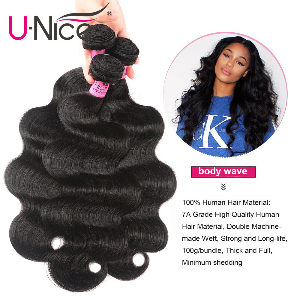 UNice Hair Indian Body Wave Bundles Human Hair Extensions Weaves Double Wefts US