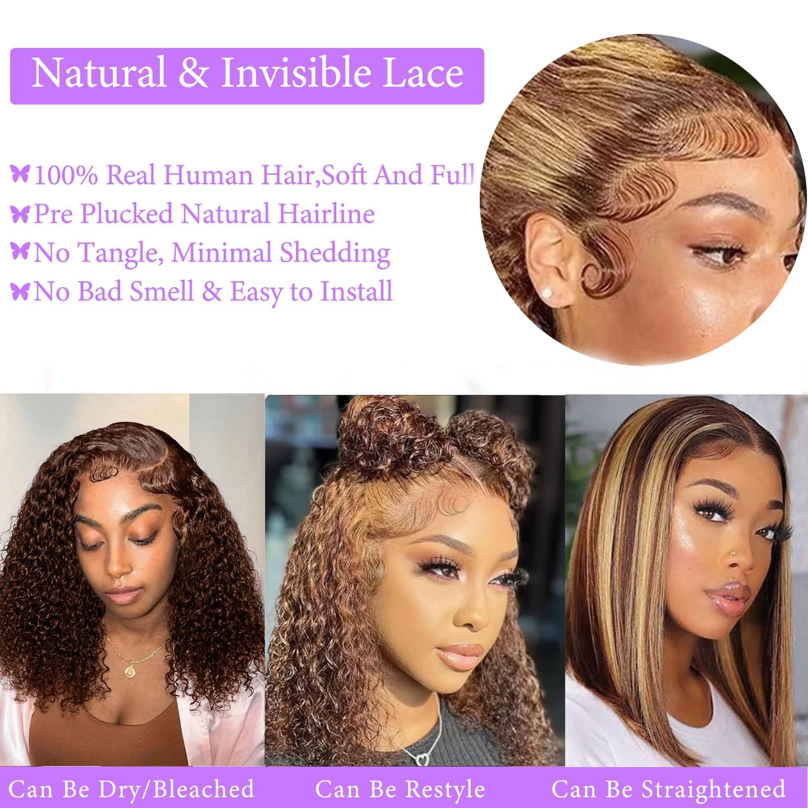 Punmasa 18 Inch Bob Wig Human Hair 13X6 Frontal Lace Wig 200 Density Highlight