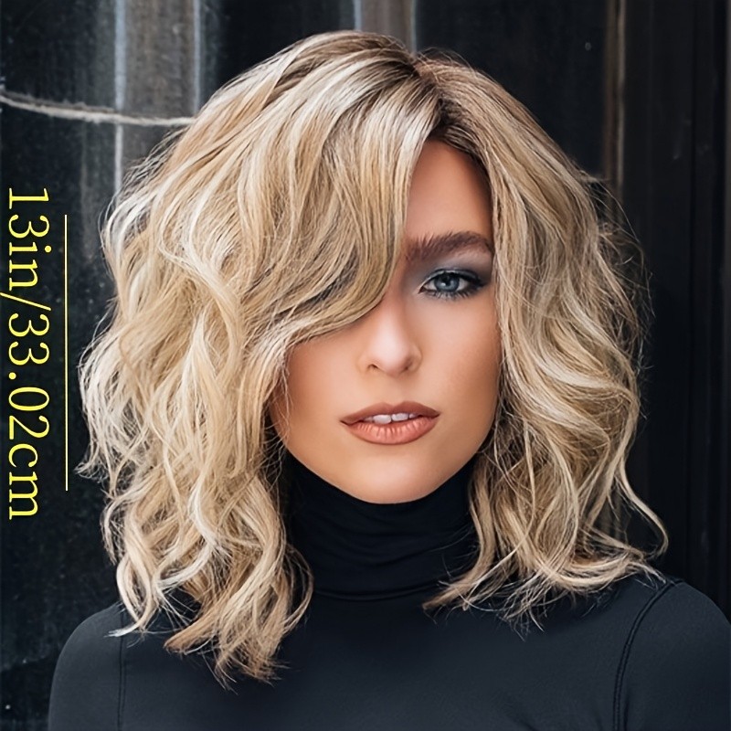 Blonde Gold Brown Short Natural Wavy Curly Blonde Wig Women’s Synthetic Hair