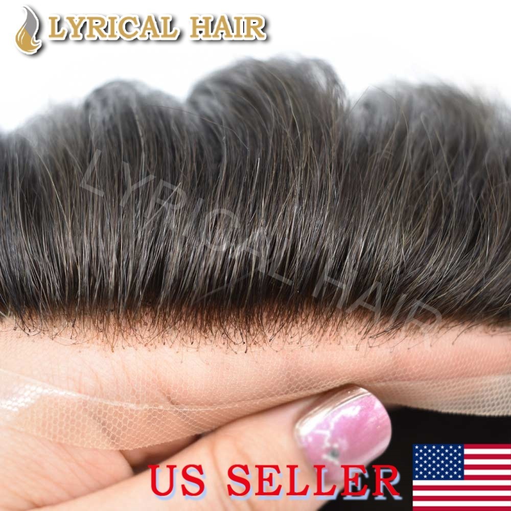 US French Lace Front Mens Toupee Human Hair Natural Hairline Durable Hair System