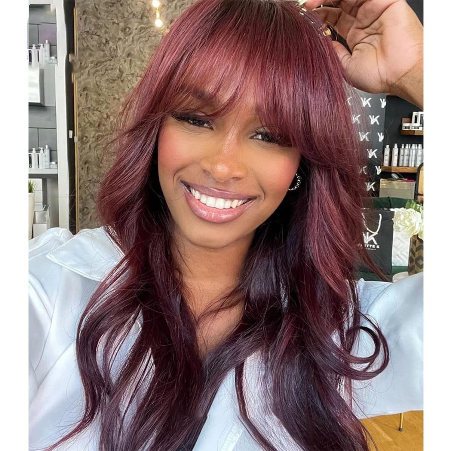 Burgundy Wig Human Hair Red Wigs with Bangs Brazilian Virgin Straight Wig wit…