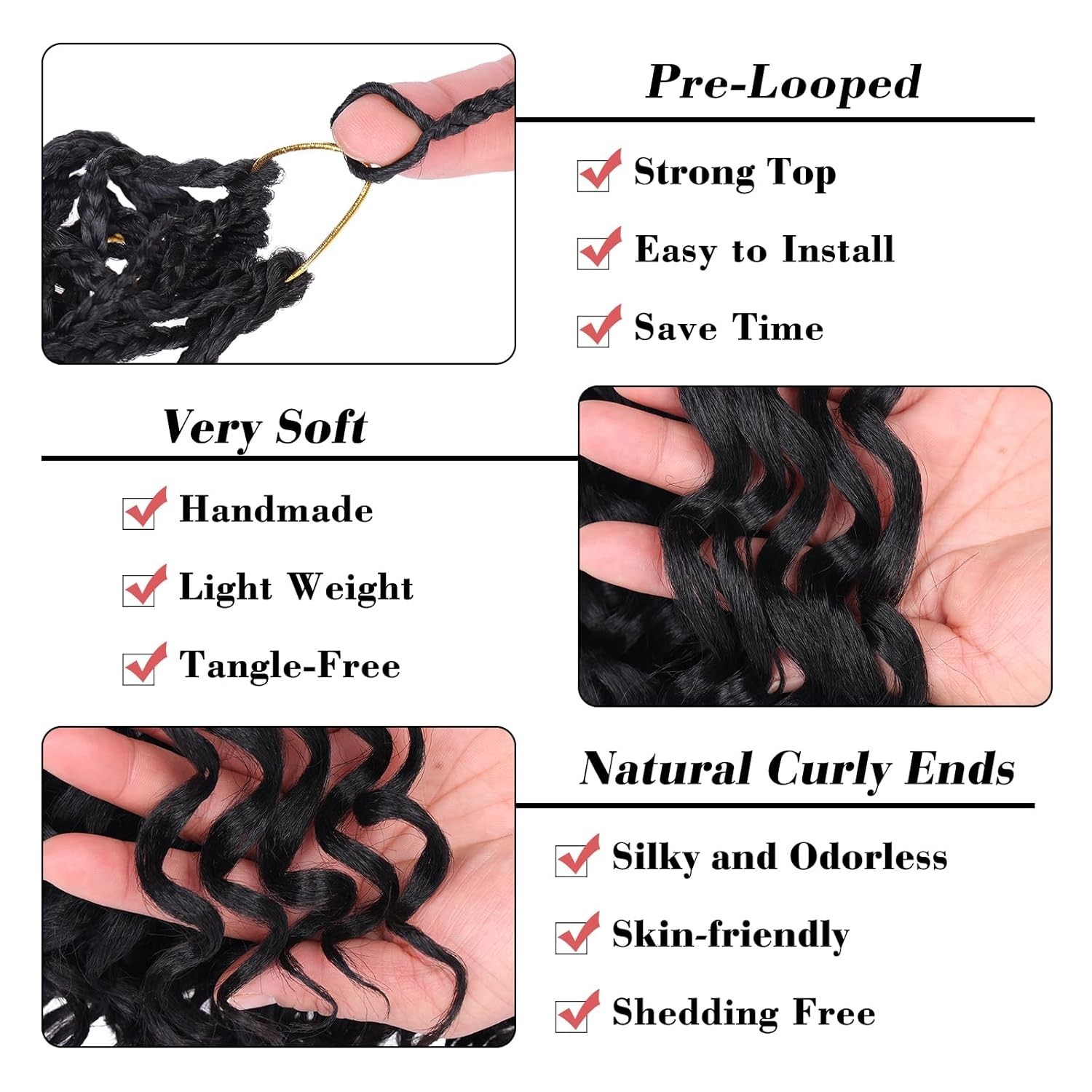 8 Pack 10″ Ocean Wave Crochet Hair Pre Looped Curly Deep Twist Braids Black
