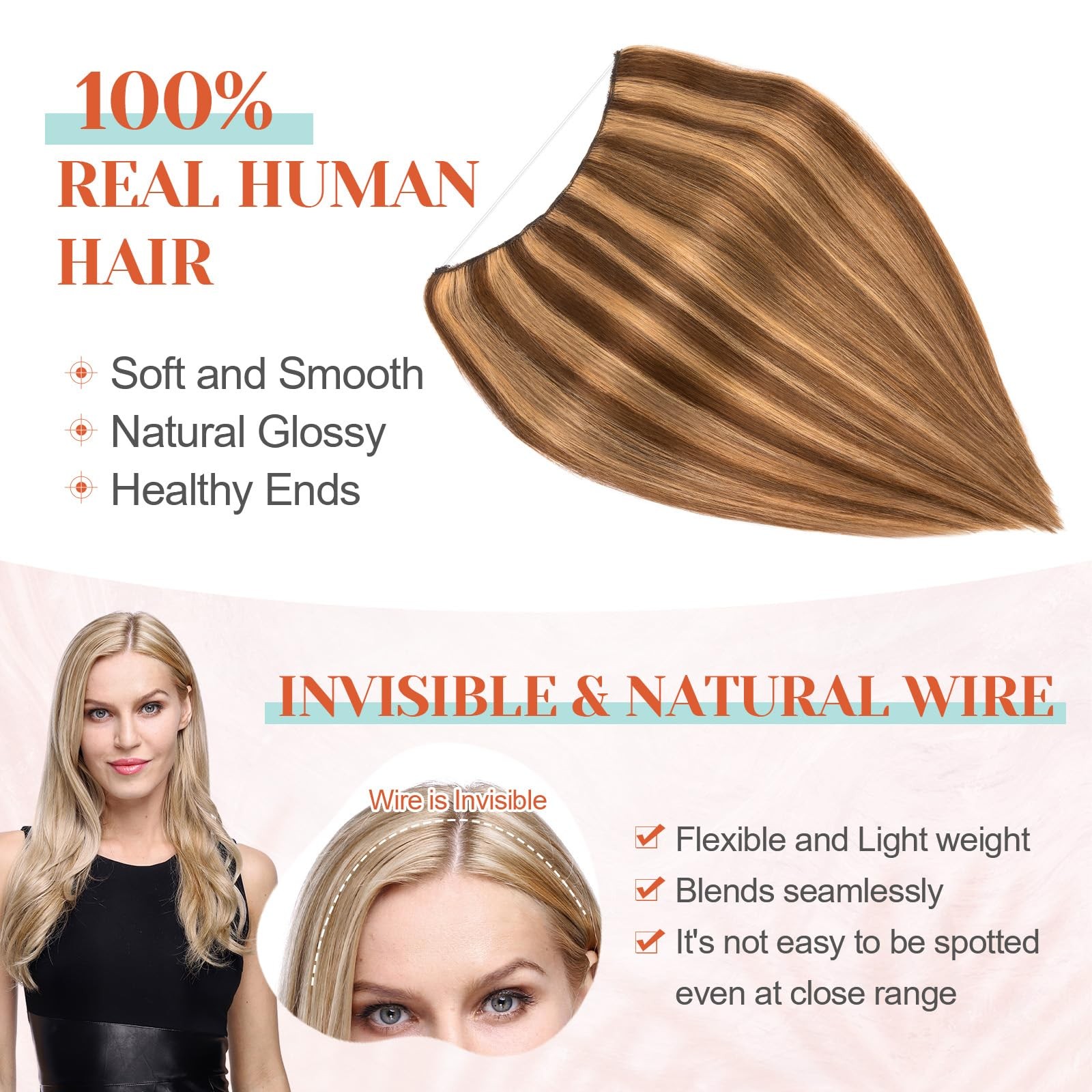 Benehair Halo Blonde Hair Extensions For Women 100 Human Hair Invisible Wire