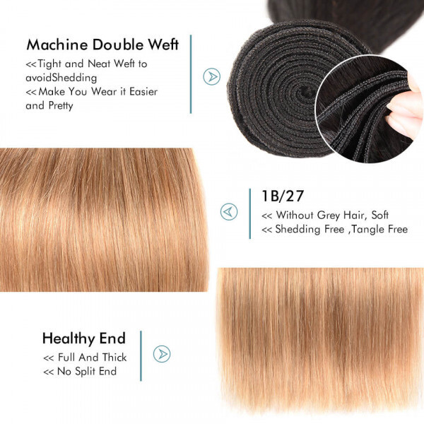 Black/Blonde #1B/27 STRAIGHT 100% Human Hair Weave Extension (10″ – 28″)