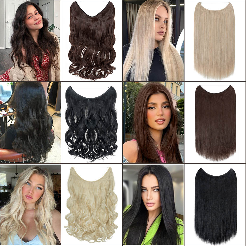 20IN Thick As Human Invisible Wire Clip In Hair Extensions One Piece & Nano Ring