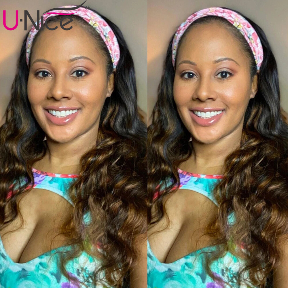 UNice Cambodian Ombre Highlight Balayage Brown Body Wave Headband Human Hair Wig