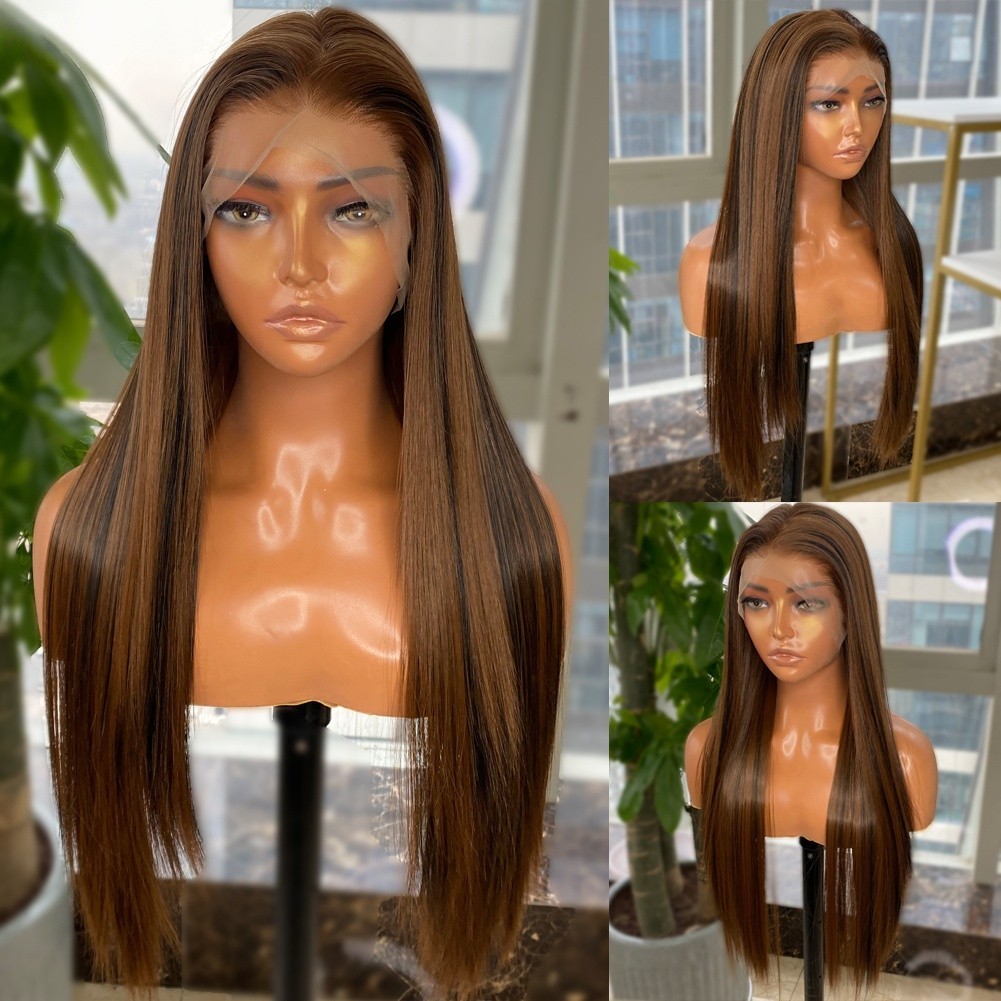 Long Highlights Silky Straight 13×4 Futura Synthetic Lace Front Hand Tied Wigs