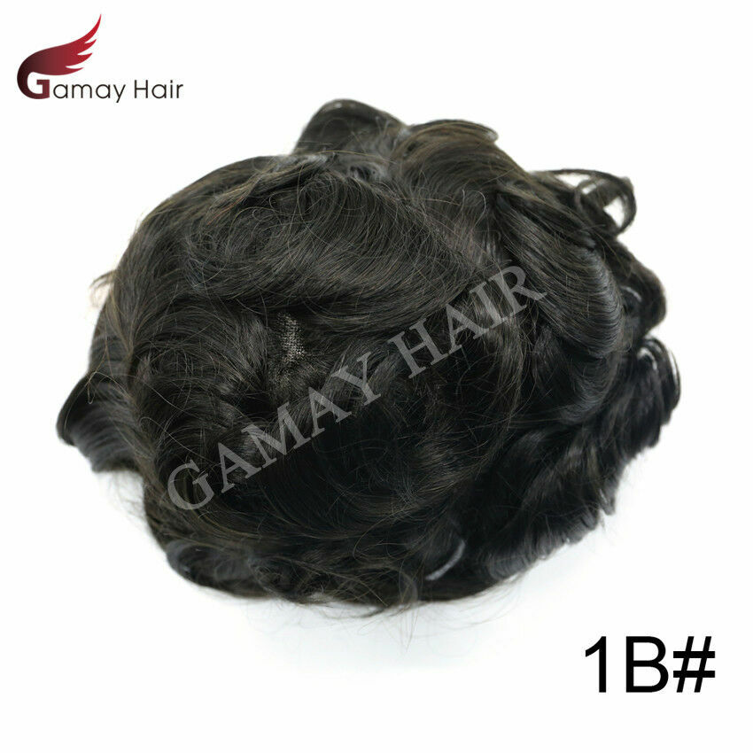 Mens Toupee Thin Skin Invisible PU 0.06mm Full Poly Human Hair piece for Men Wig