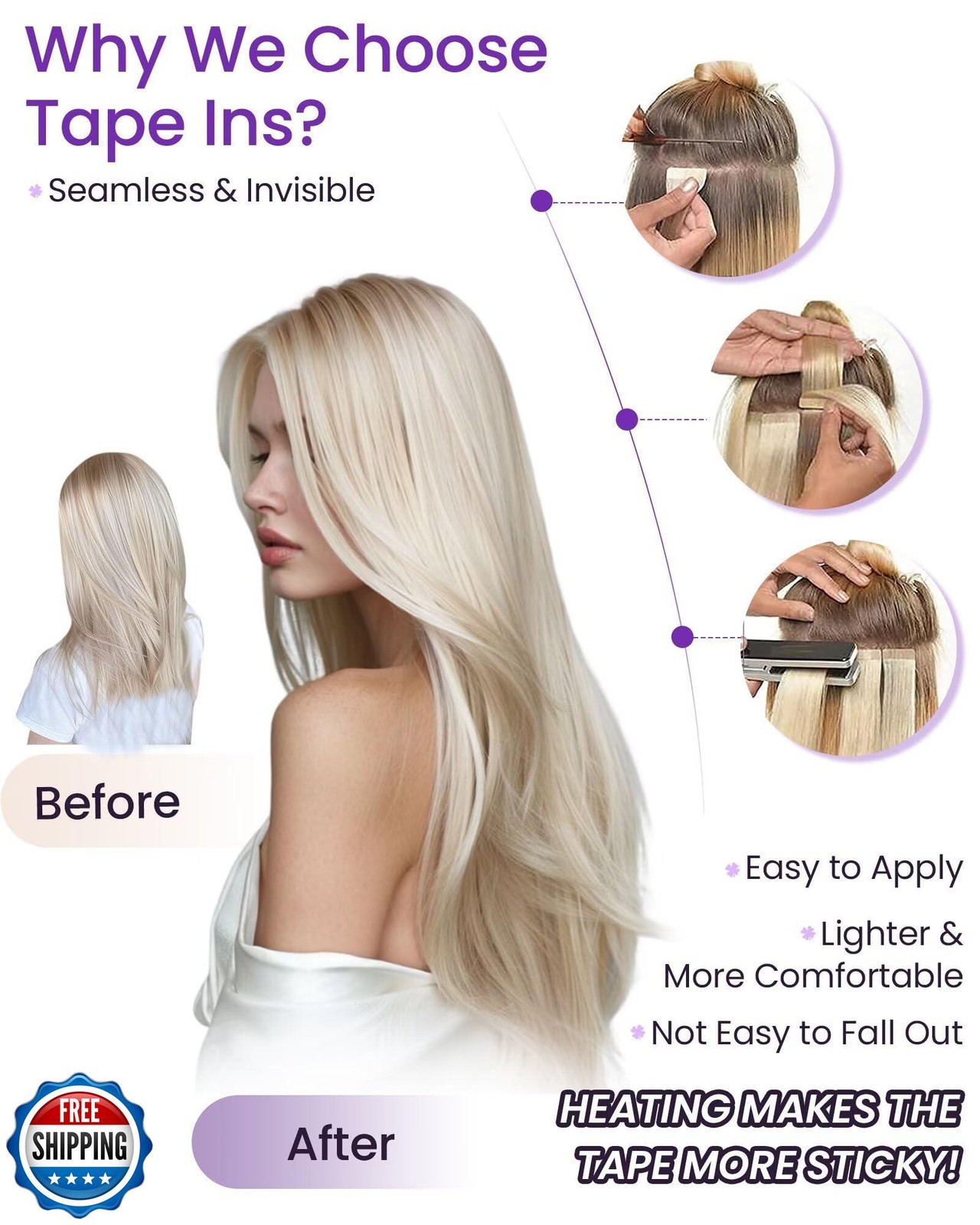 LaaVoo Tape in Hair Extensions Human Hair Balayage Hair Extensions Tape in Li