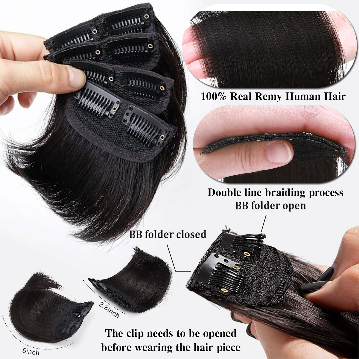 Fluffy 100% Remy Human Hair Clip In Hair Pad Extensions Mini Patches With 2Clips