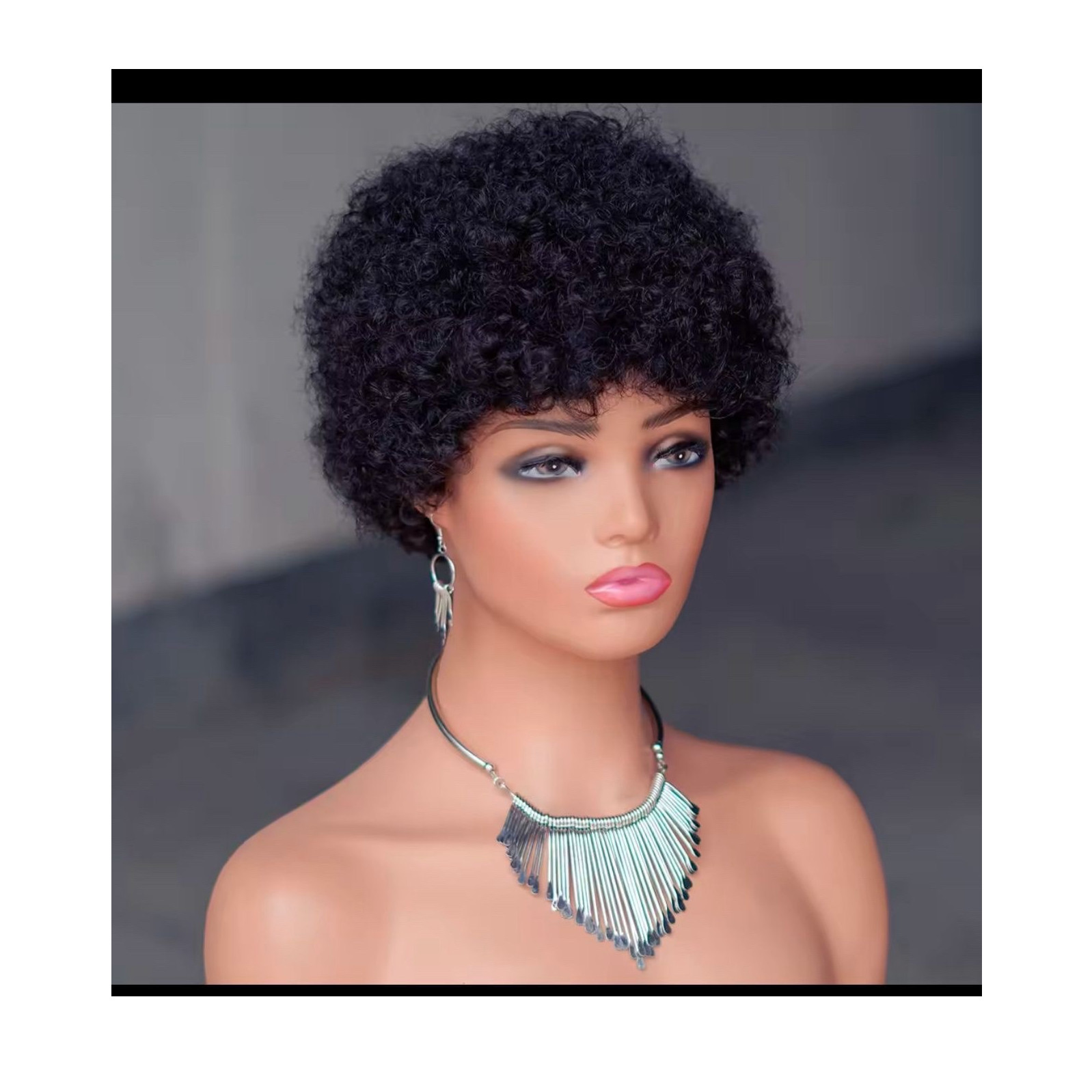 Short Curly Afro Wig Black Natural Texture for Women 6 inch