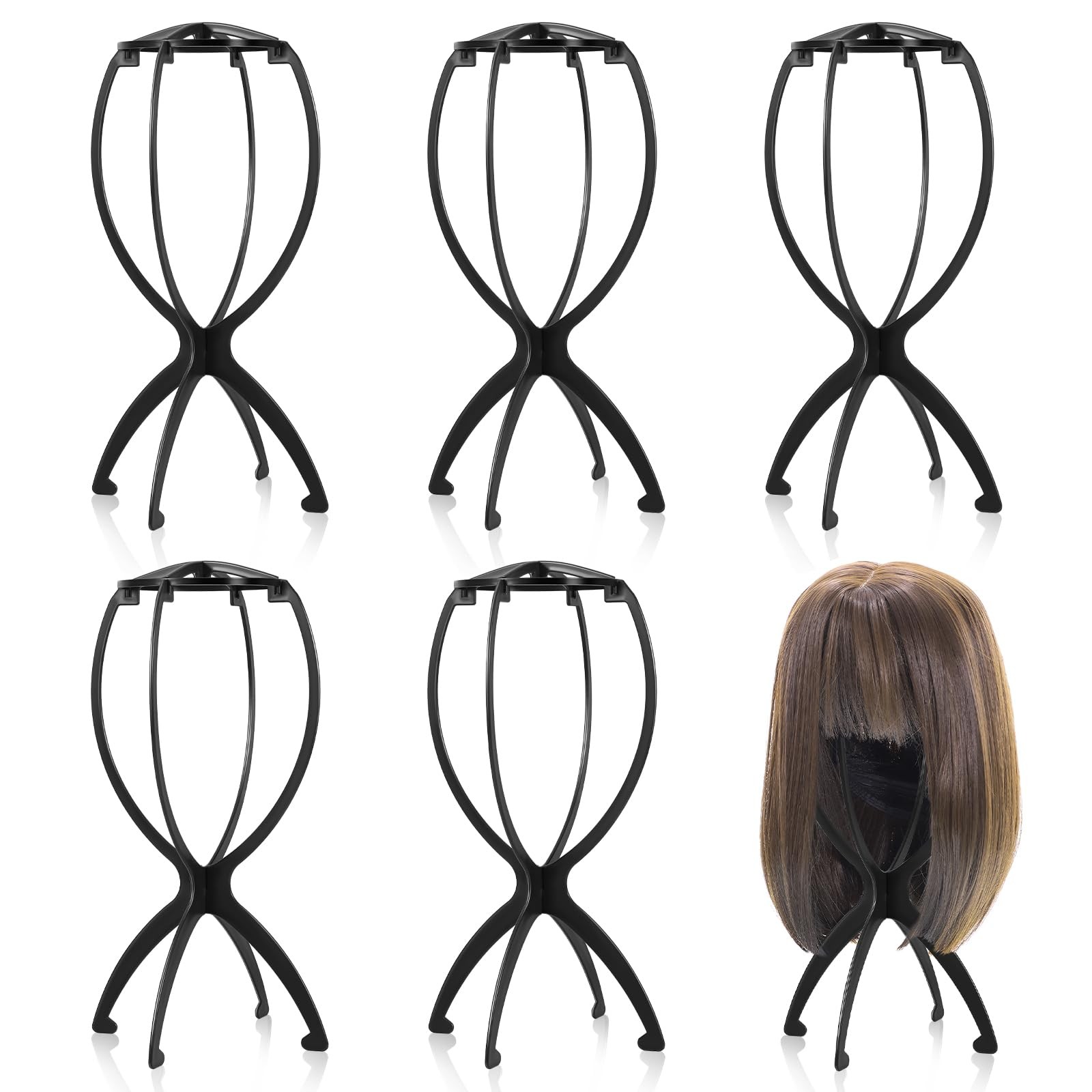 obeoby Wig Stand, Portable Holder Head Stand for All Wigs Black,6Pack
