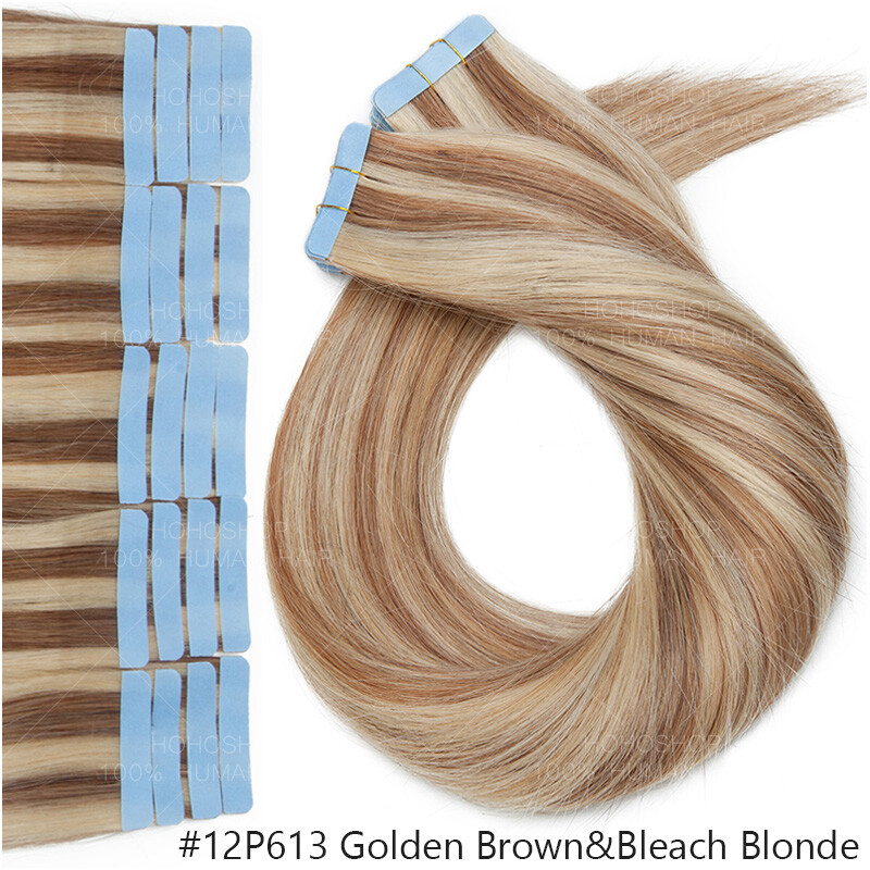 Tape In Russian Remy 100% Human Hair Extensions Skin Weft Thick Full Head 22″24″