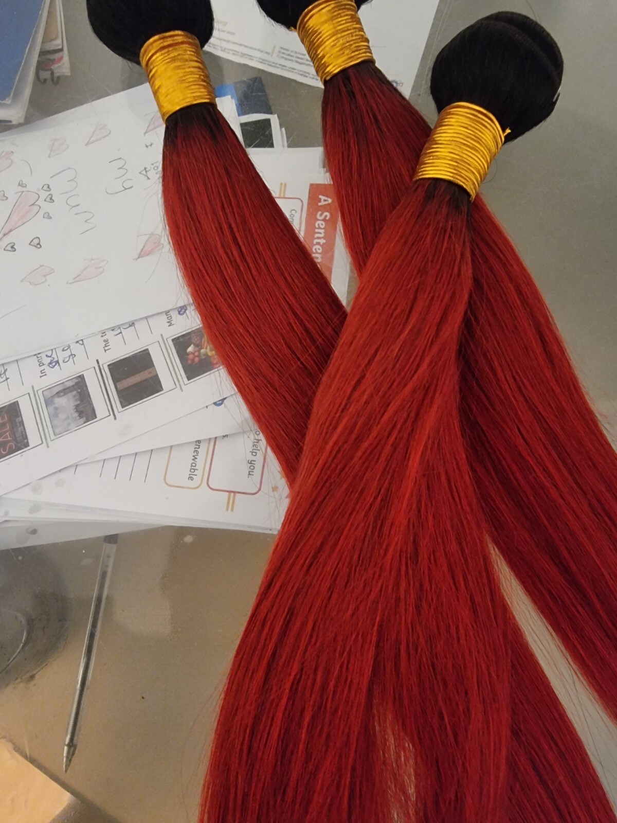 12AA 18+20+22INCH 3BUNDLES REAL PERUVIAN OMBRE STRAIGHT HAIR 2TONES 1b/RED 300g