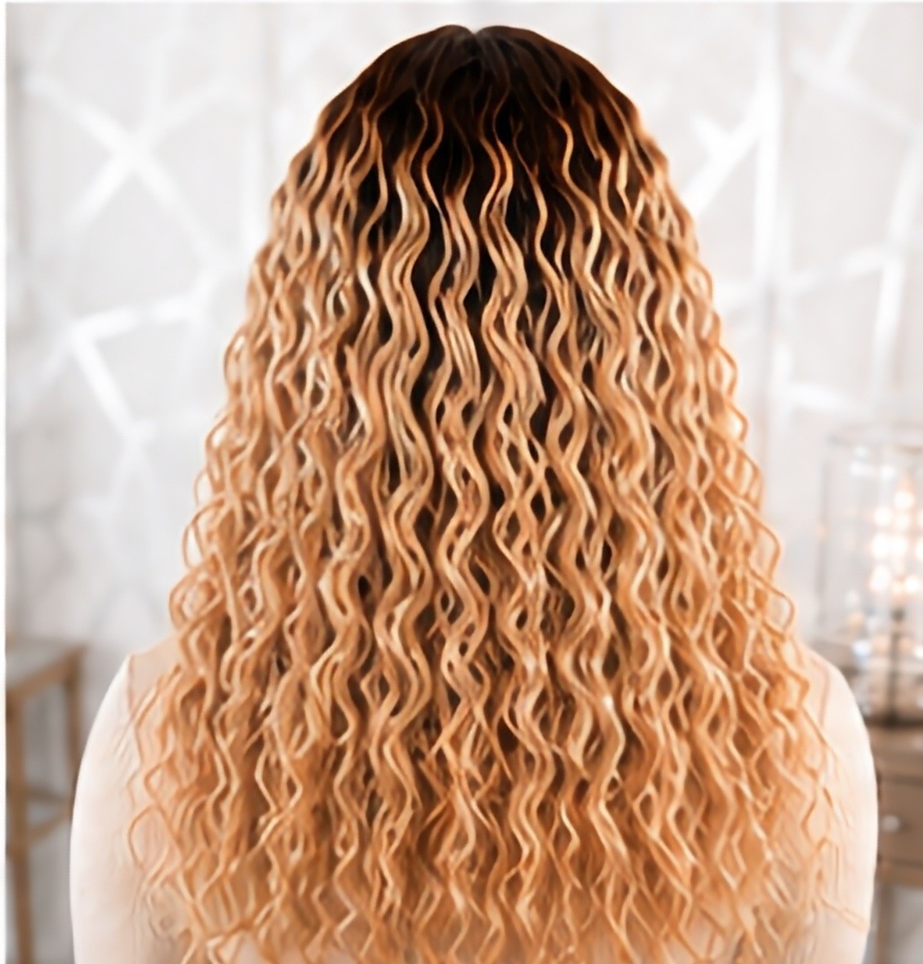 Blonde Ombre Wig Curly Dark Roots Lace Front Glueless Human Blend Long Wavy Wig