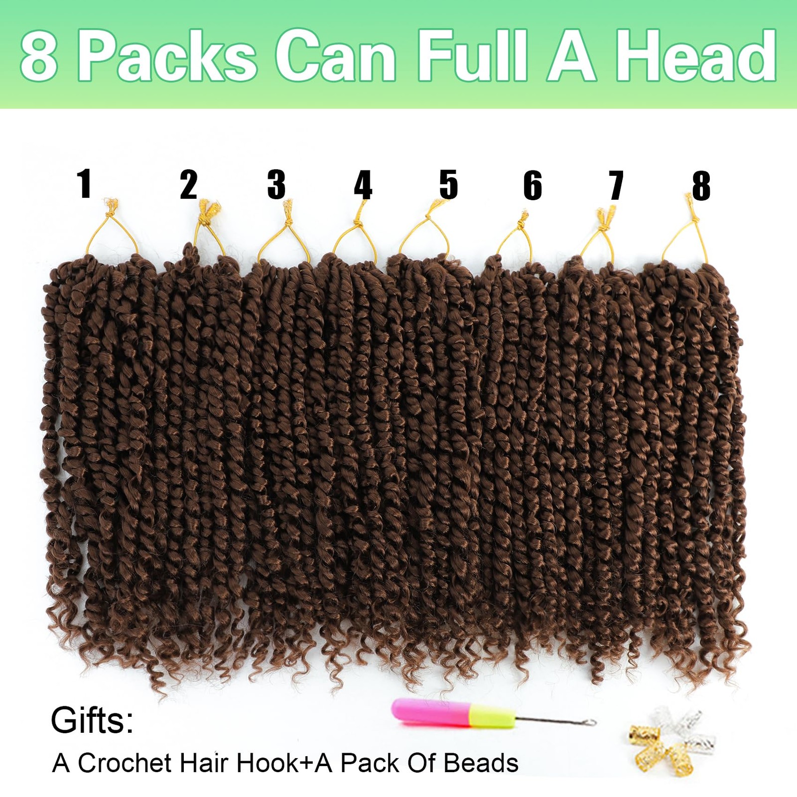 12″ Pre-Twisted Passion Twist Crochet Hair – 8 Packs, Curly, 30# for Black Women