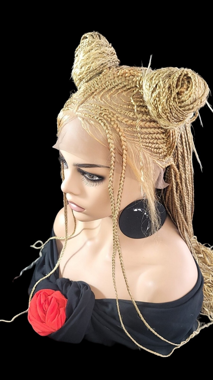 Braided Wig Lace Front Glueless Blonde #27 Cornrows Box Braids 30″ Handmade Long