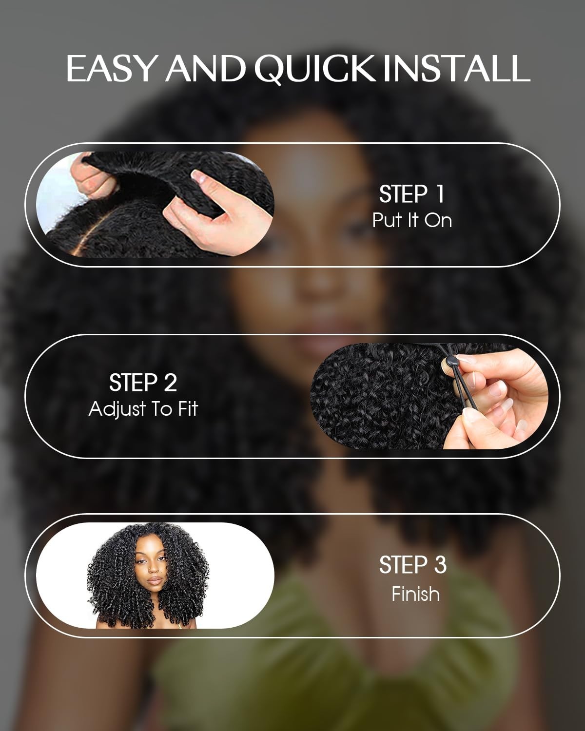200% Density Curly Half Wig Human Hair – Glueless 3-in-1 Headband Wig 20