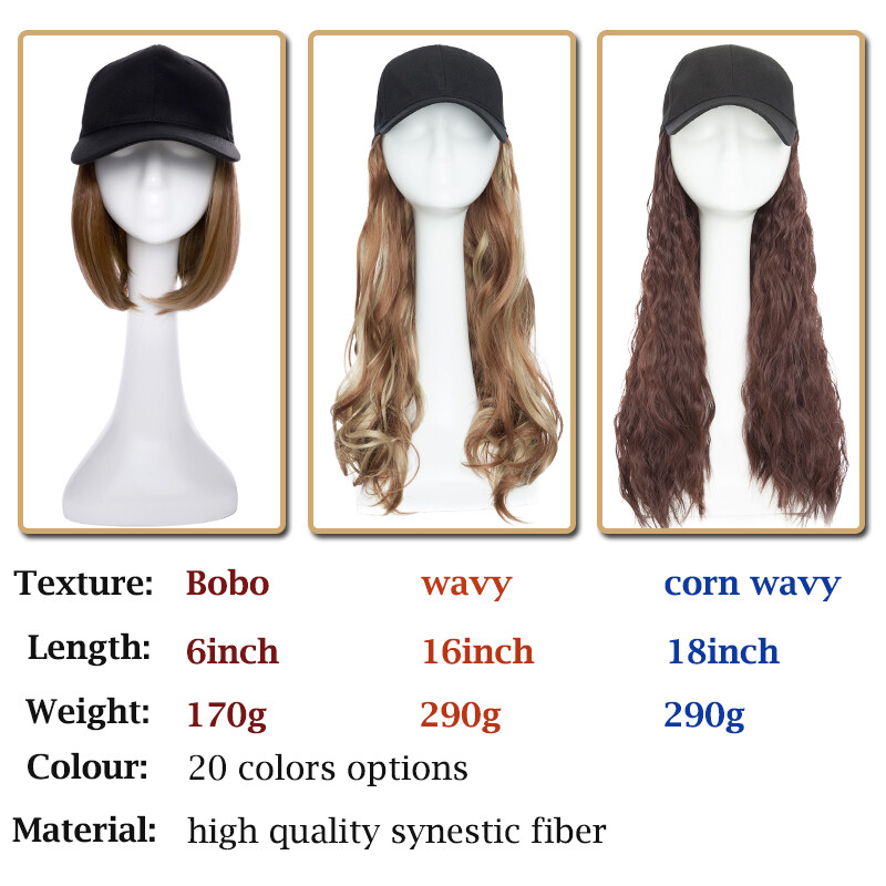 Baseball Cap Synthetic Long Straight Natural Curly/Wavy Hat With Hair Extensions