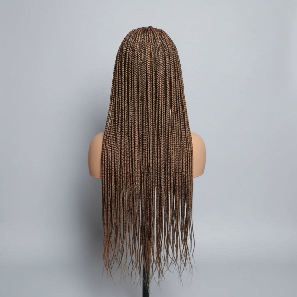 Black and Brown Braided Wig Cornrow Individual Braids Full Lace Baby Hair -36in