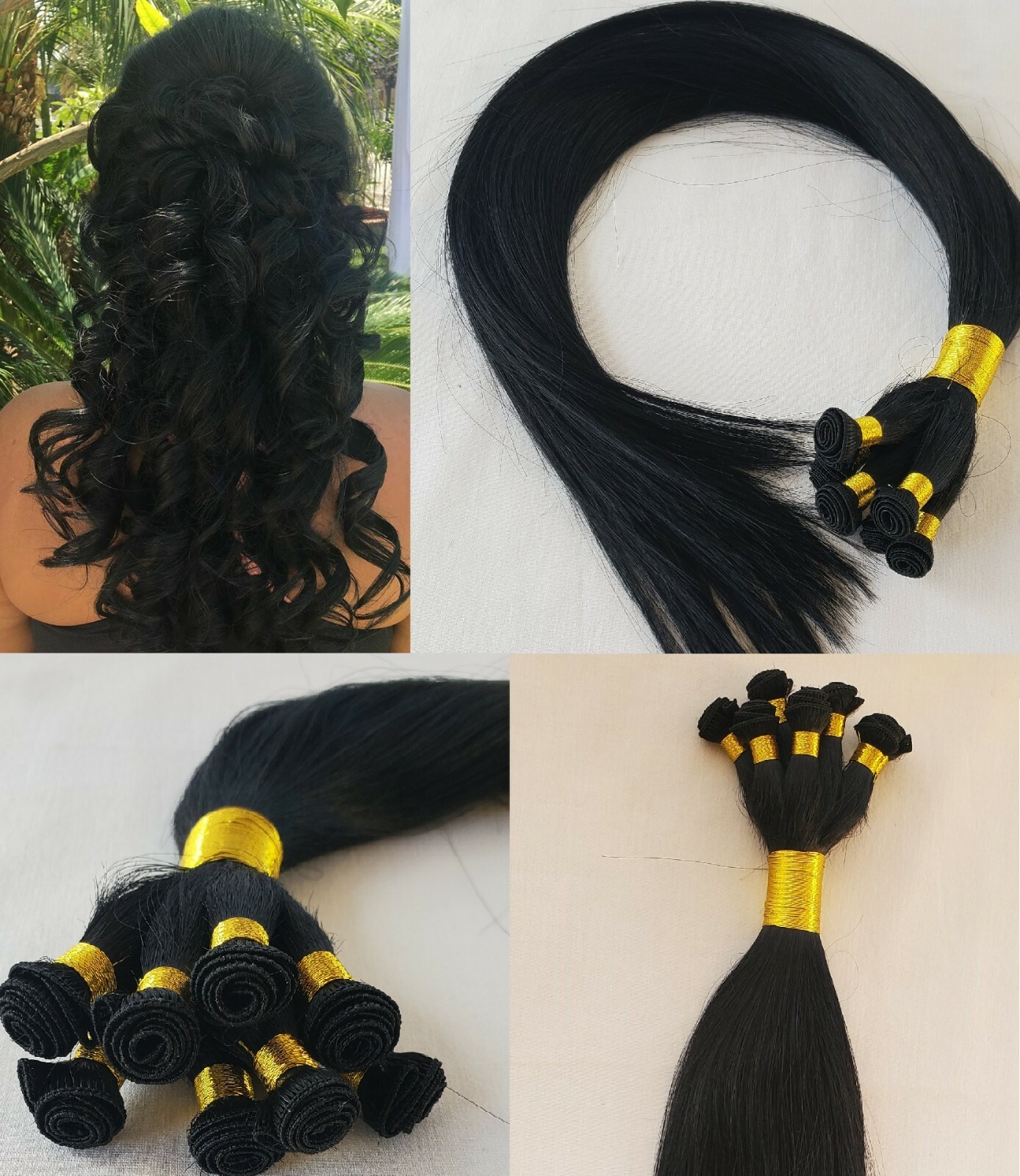18″, 20″, 22″ Hand-Tied Weft, 100 grams, Human Remy Hair Extensions #1 Jet Black