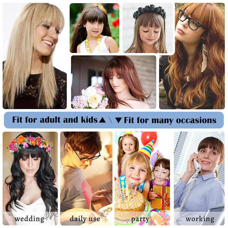 Thin Neat Bangs Clip in Bangs Real as Human Hair Extensions Front Hairpiece US