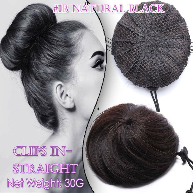 Real 100% Remy Human Hair Scrunchie Ponytail Bun Elastic Band Straight Messy US