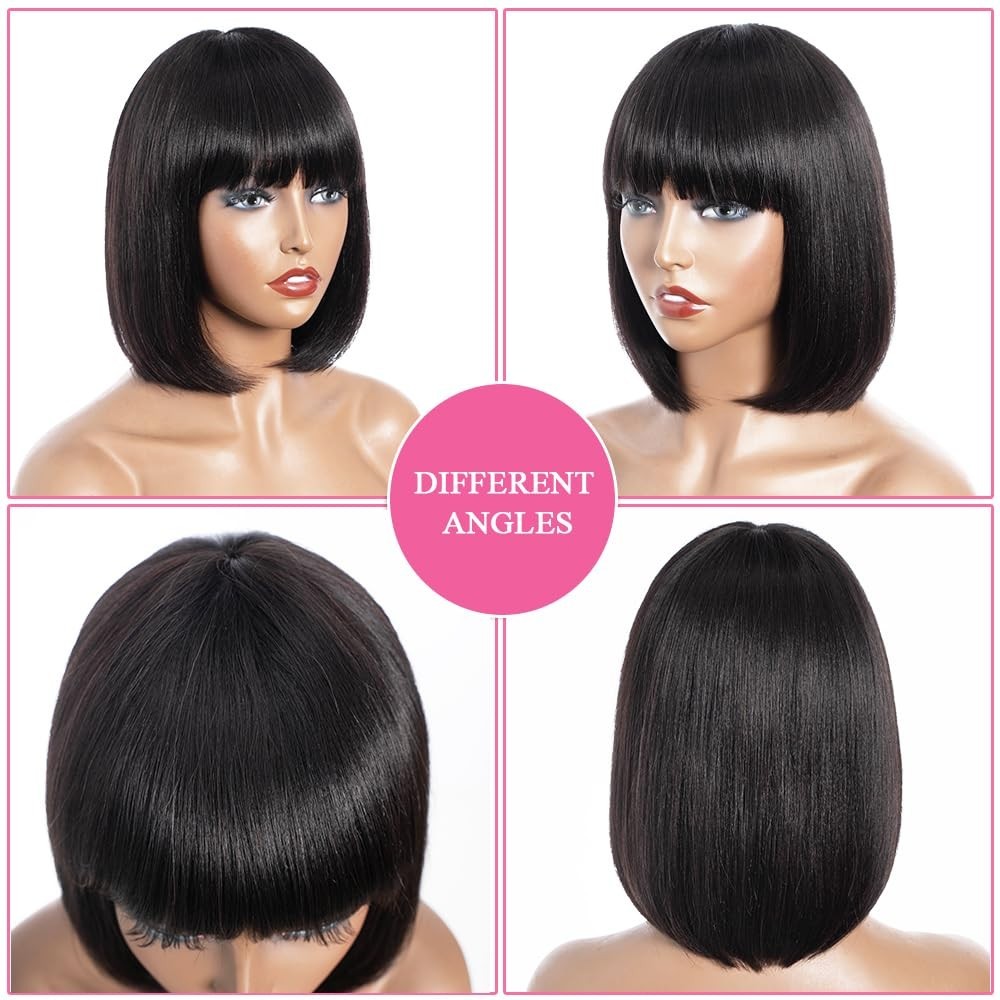 Short Bob Wig with Bangs Straight Human Hair Wigs with Bangs Bob Wig Human Hair