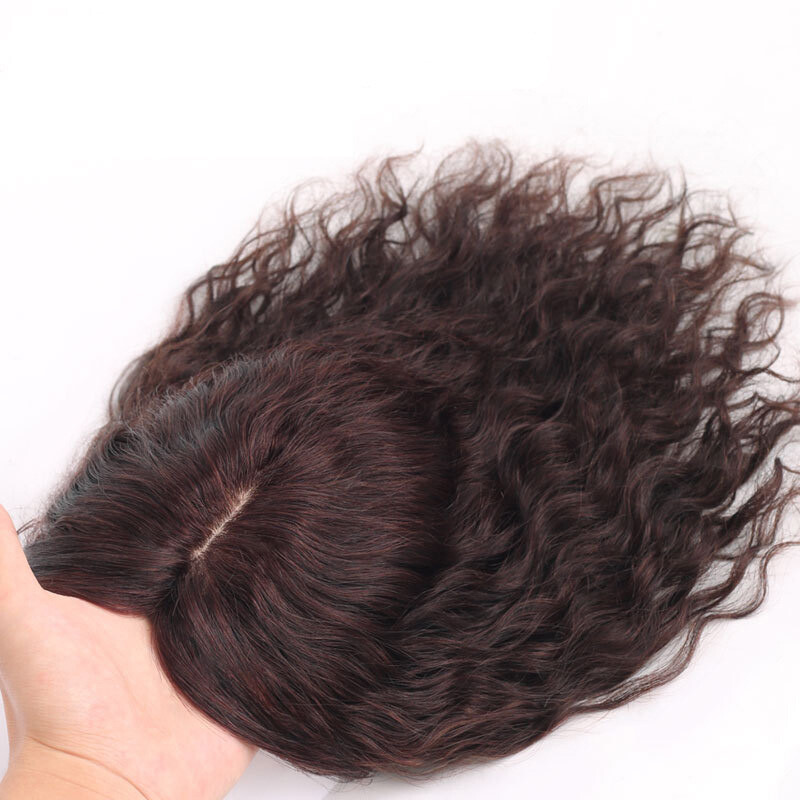 100% Real Human Hair Mono Curly Wavy with Bang Women’Topper Hairpiece Top Piece