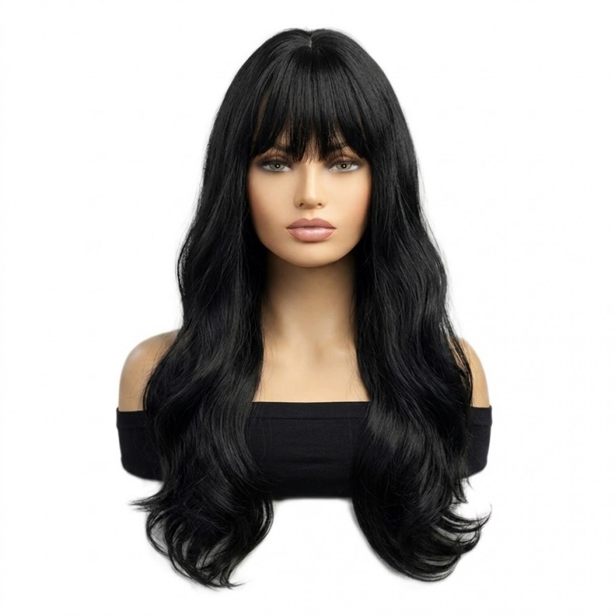 Synthetic Hair Long Wavy Cosplay Wig With Bangs Off black Layered Halloween