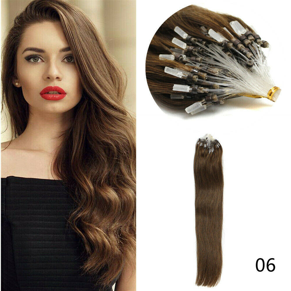 Easy Loop Micro Real Human Hair Extensions Micro Beads Link Russian Hair 16-26in