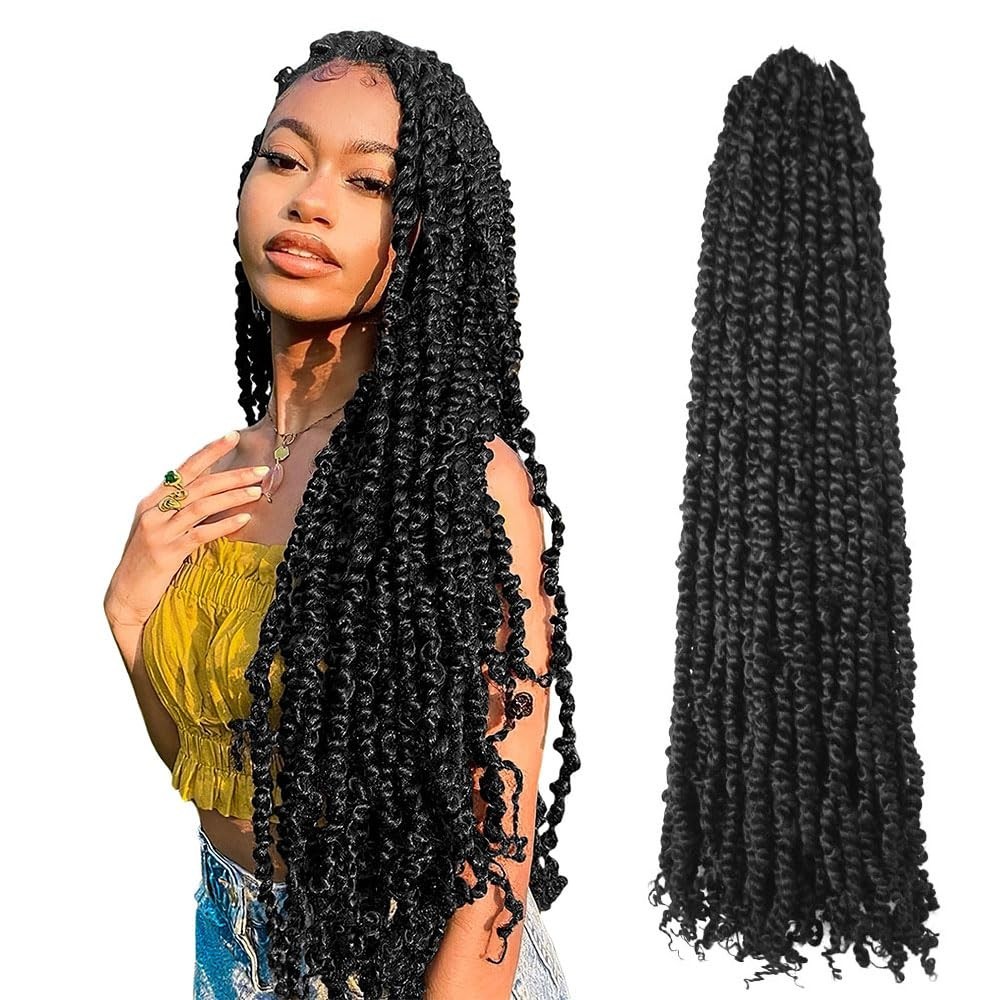 Pre-looped 30″ Passion Twist Crochet Hair 8 Packs 1B Synthetic Boho Tangle-Free