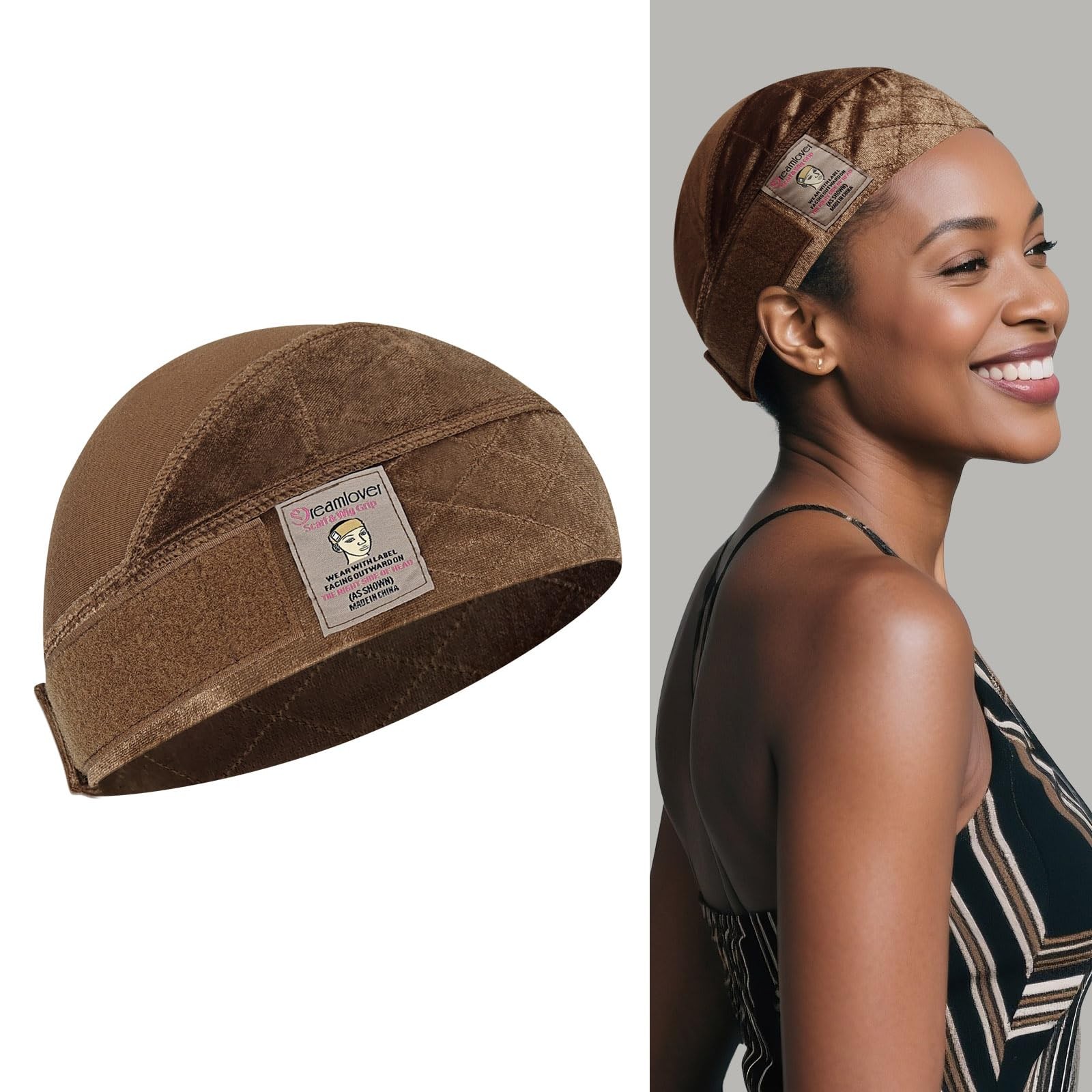 Dreamlover Wide Wig Grip Cap for Women, 2-in-1 Breathable 25 cm, Brown