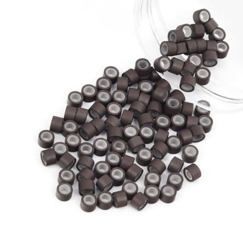 100Pcs 4mm Silicone Lined Micro Ring Beads for Hair – Brown