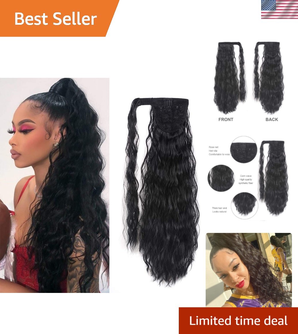 Corn Wave Ponytail Extension Clip in – 22 Inch Long Wavy Curly Wrap Around Po…