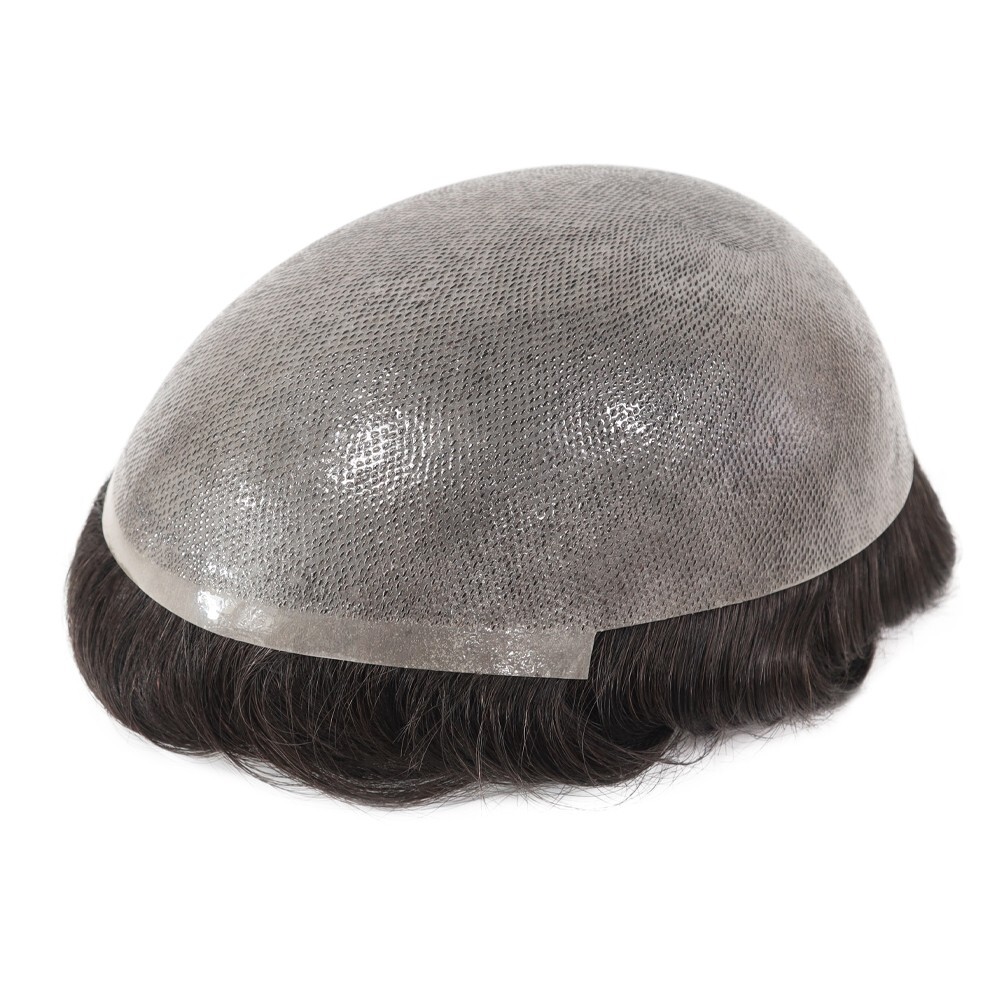 Mens Toupee Human Hair Replacement System Thin Skin Toupee Hairpiece 8X10 Black