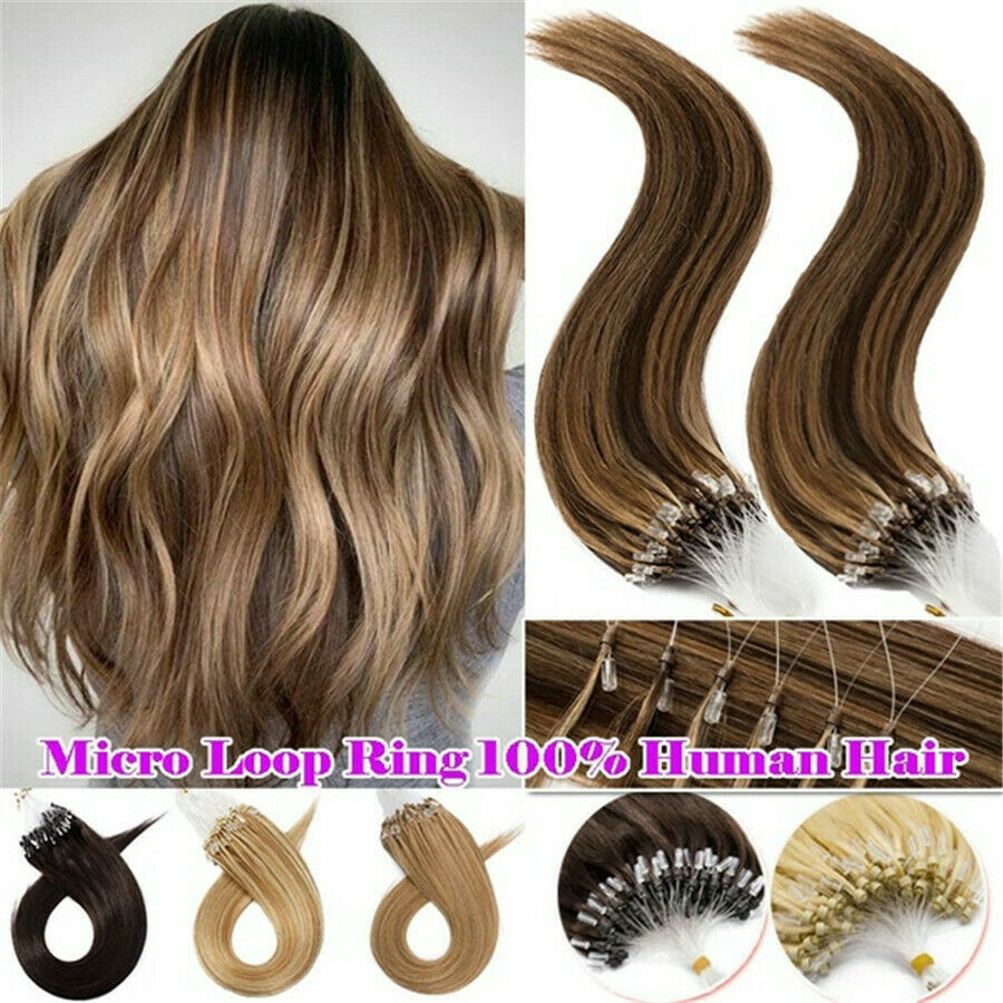 Micro Loop Ring Remy Human Hair Extensions Micro Bead Links Russian Hair 100-200