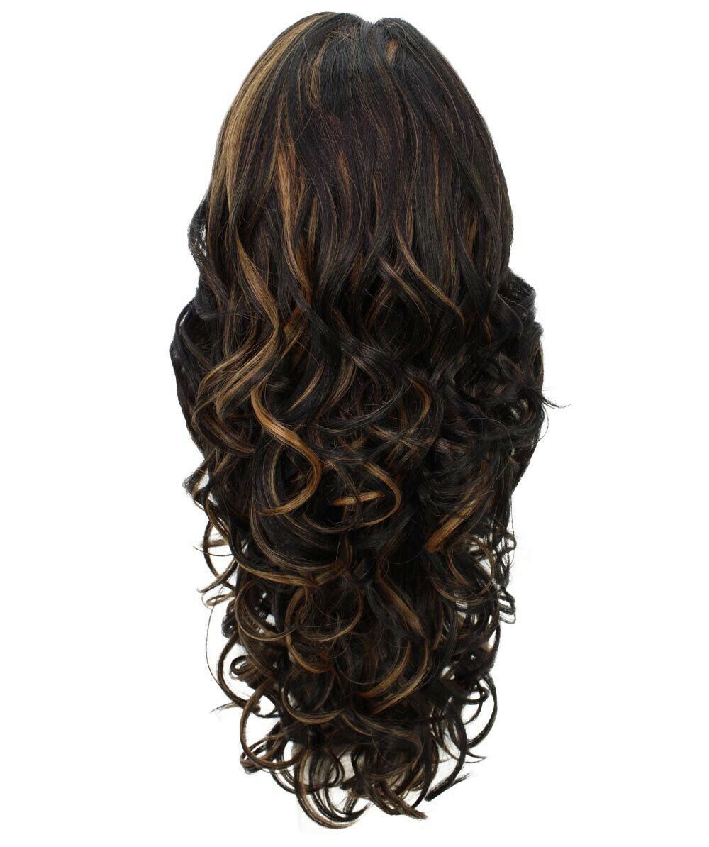 Kendra Wavy 24.5″ Long 13×2.5 Hand-Tied Lace Front,Black with Golden Highlights