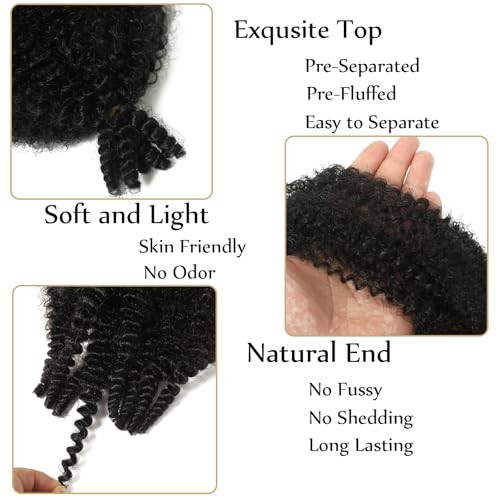 8 Packs Springy Afro Twist Hair Black Marley Twist 10 Inch (Pack of 8) 1B#