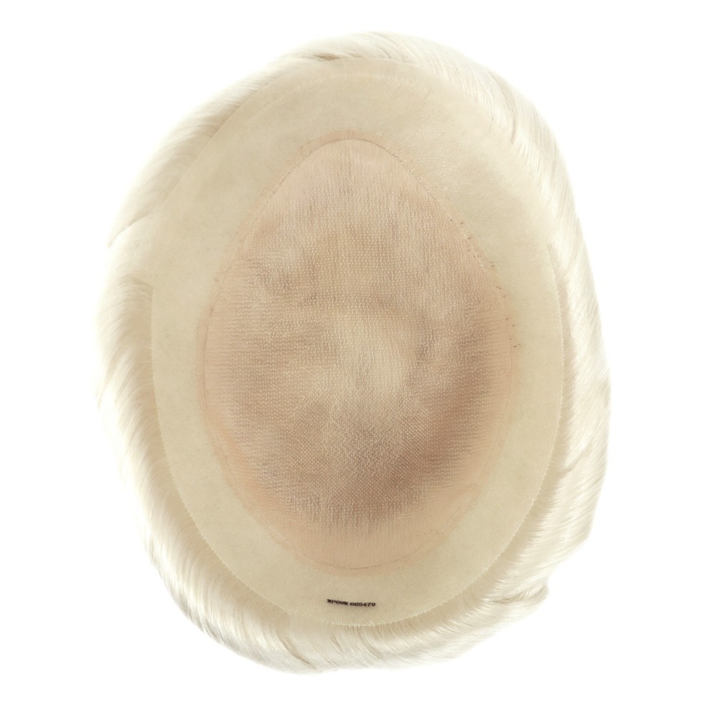 Toupee for Men Human Hair Replacement System Fine Mono PU Grey Hairpiece #60RY