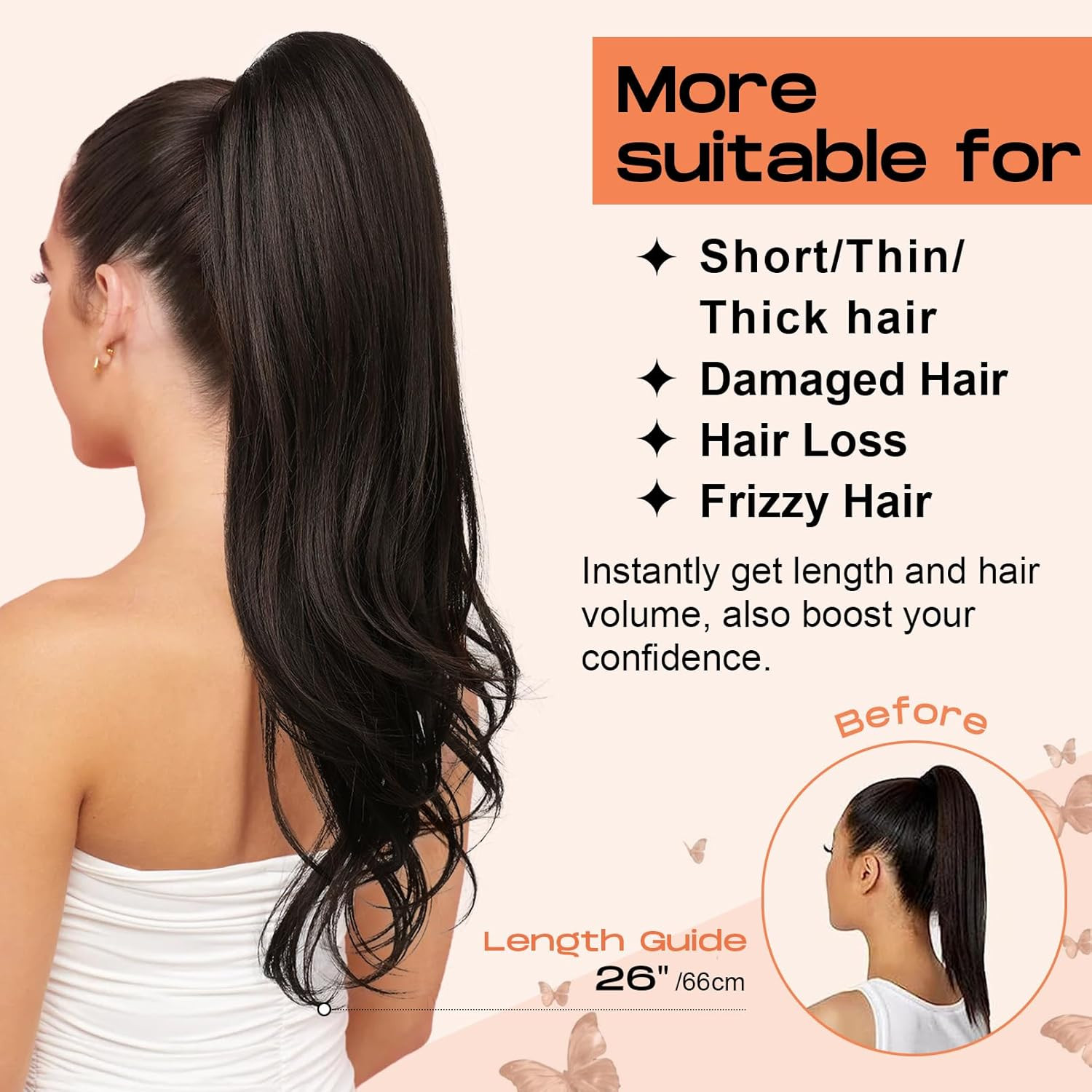 Versatile Drawstring Ponytail Extension, 26″ Long Wavy Multi Layered Clip in Pon