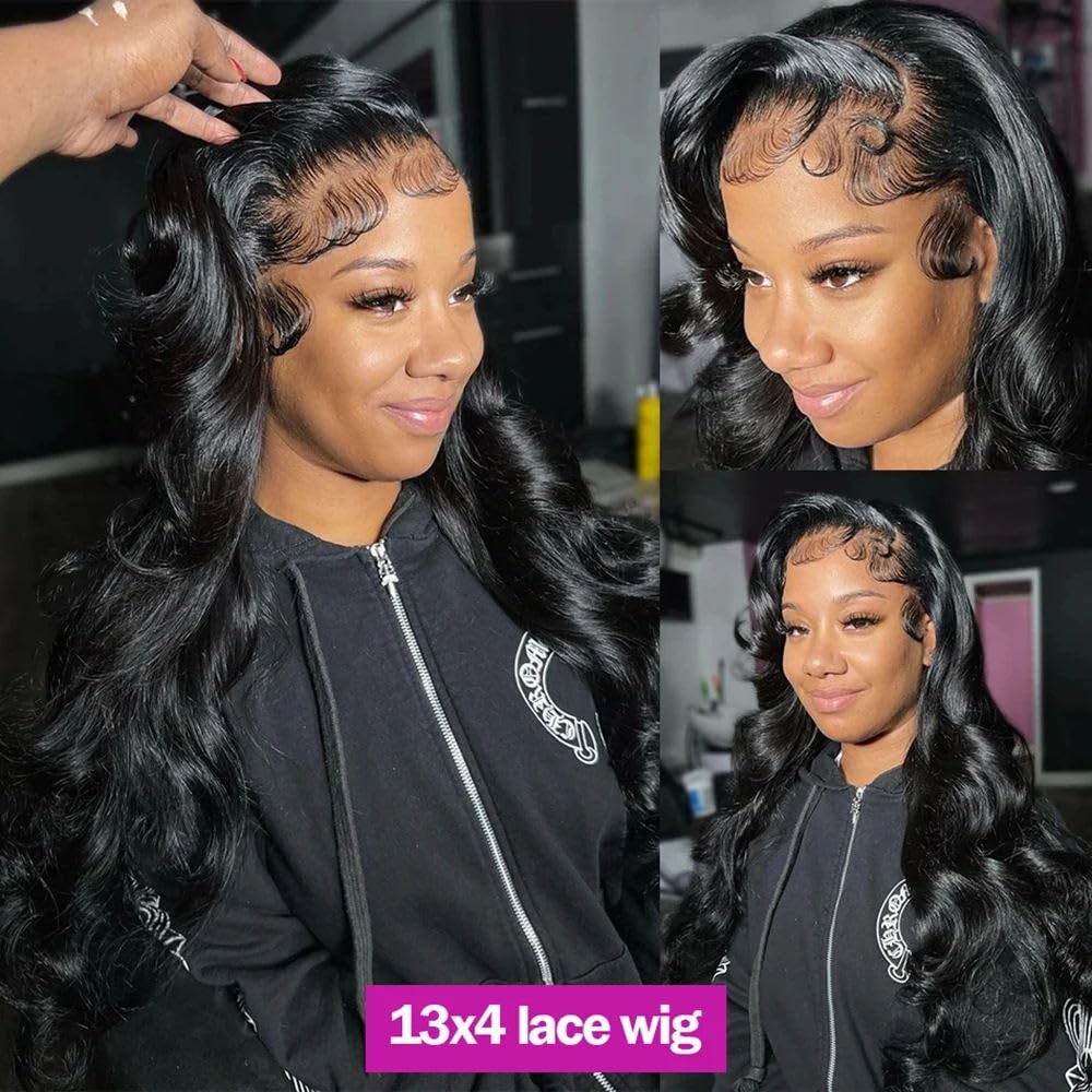 SISIFIRE Deep Wave Lace Front Wigs 13×4 Body 22.5 Inch, 1B