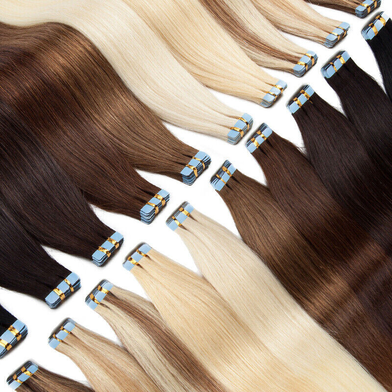 Tape in Human Hair Extensions Skin Wefts Premium Remy Hair Highlight BlondeWomen