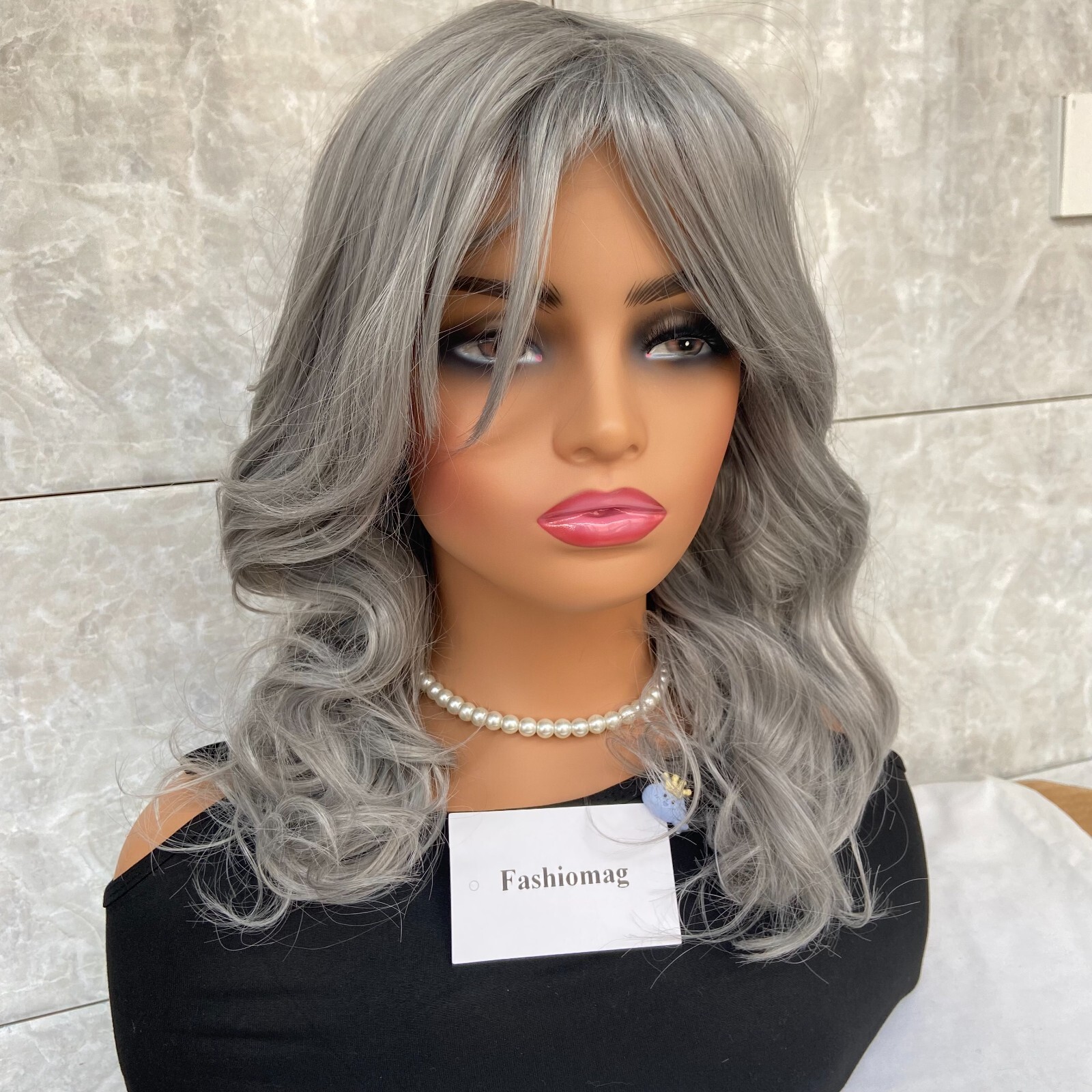 Long Wavy Soft Human Hair Blend Heat Ok Wigs Women Grandma Gray Natural