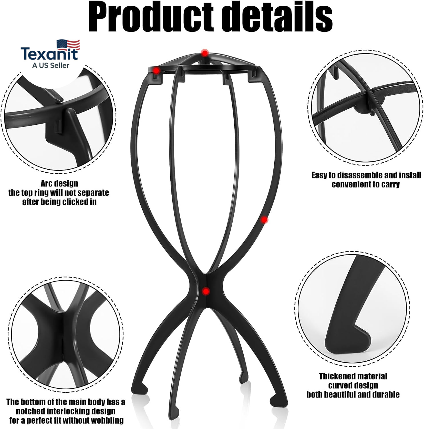 Wig Stand, Portable Wig Holder Wig Head Stand for All Wigs Travel Wig Hair Styli